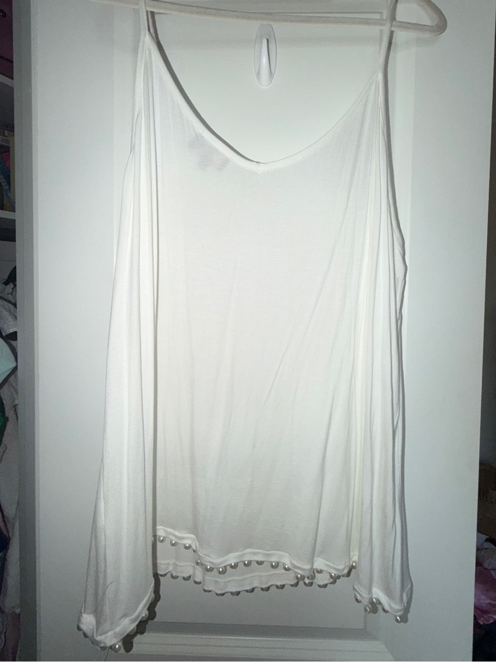 Poof! White Pearl Trim Spaghetti Strap Tank Top